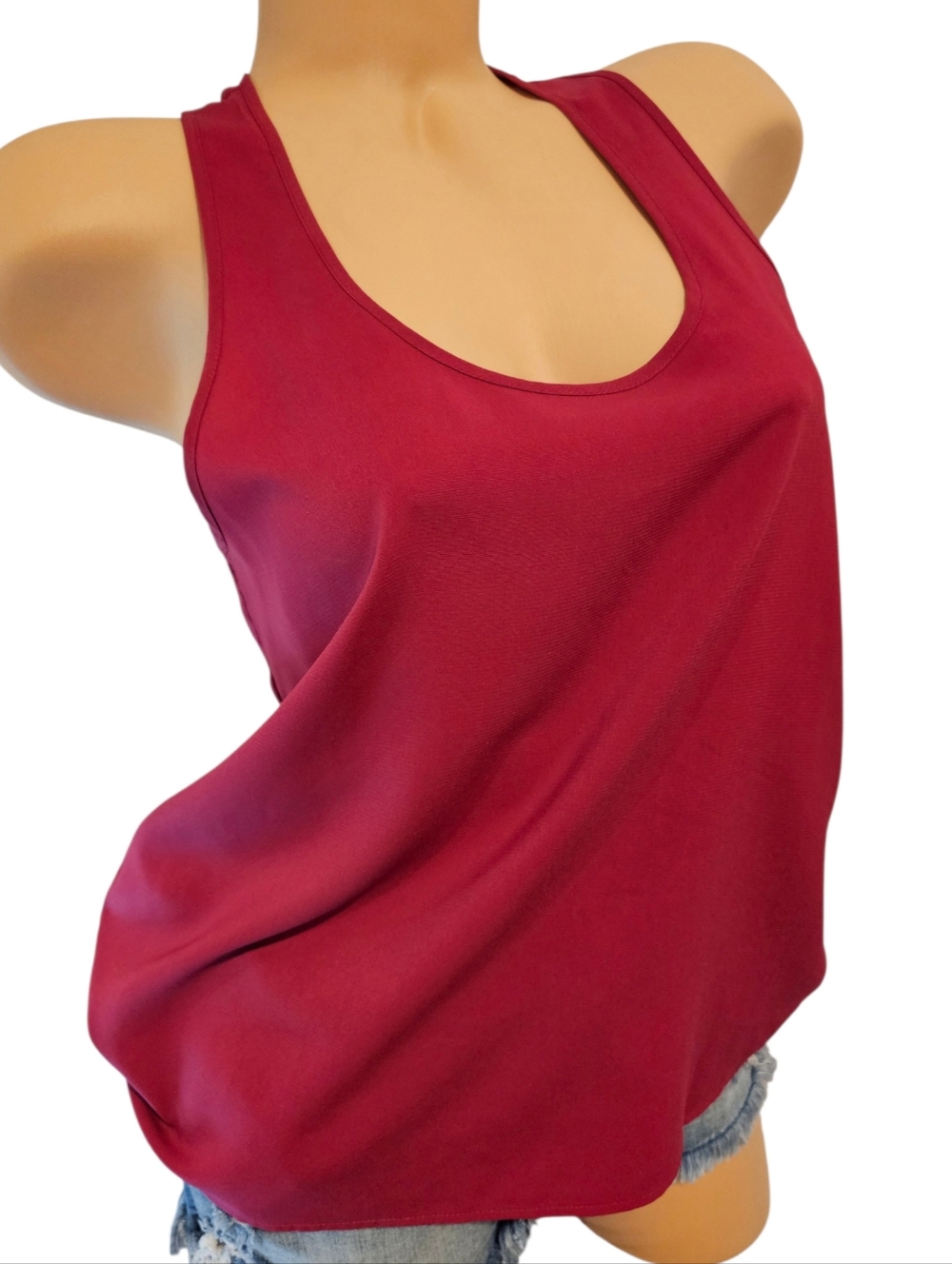 Fuschia Scoop Neck High-lo Pintuck T-Back Tank Top - Women, Small